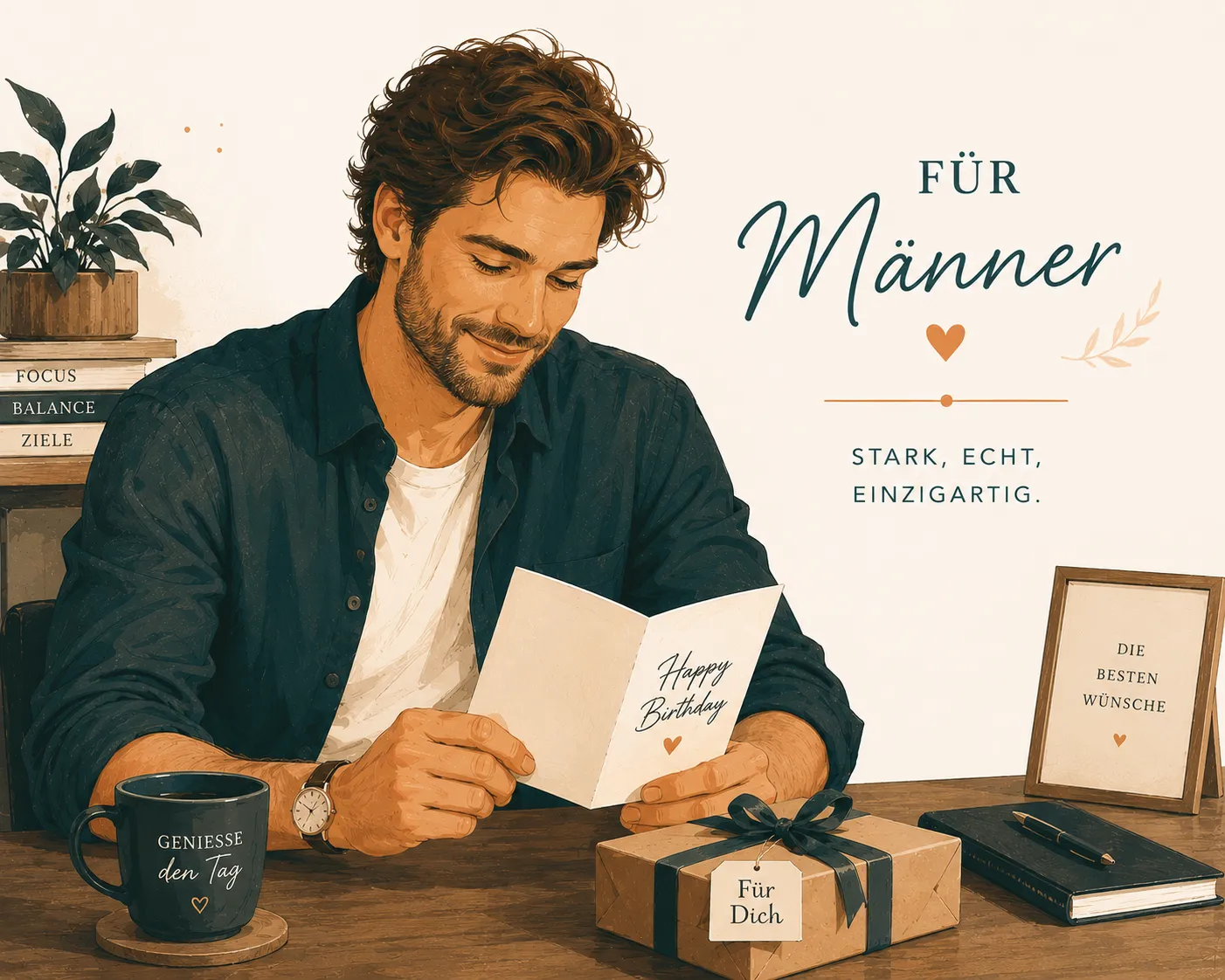 Modern birthday wishes for men illustration