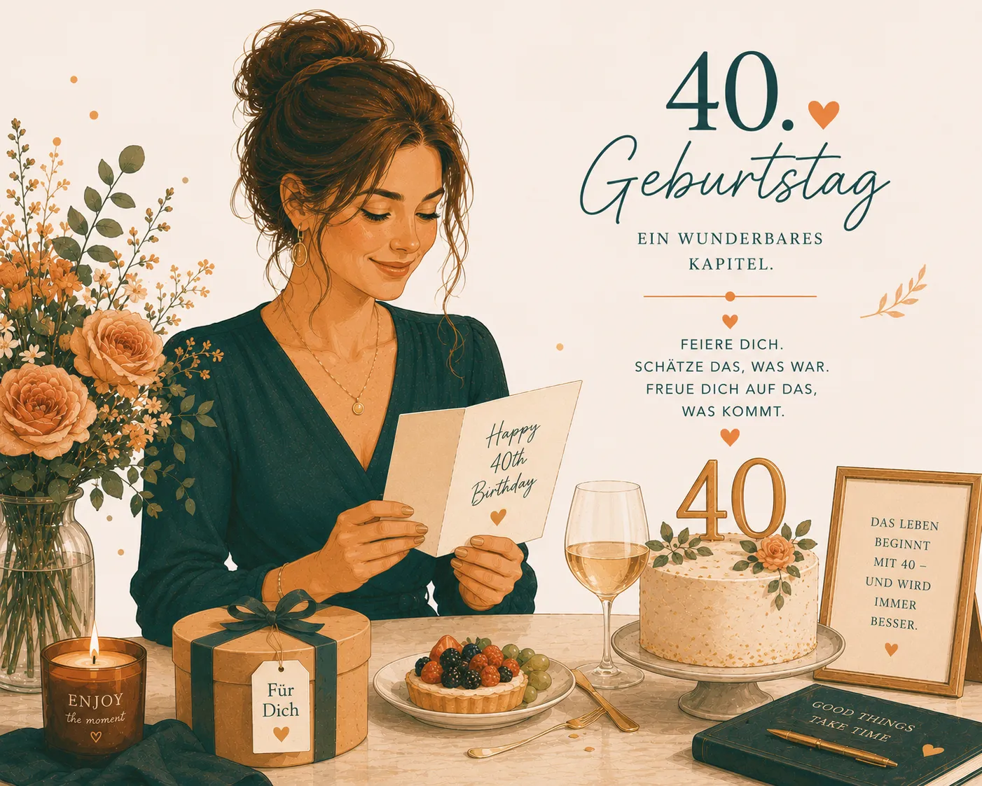 Mature and balanced illustration for 40th birthday wishes