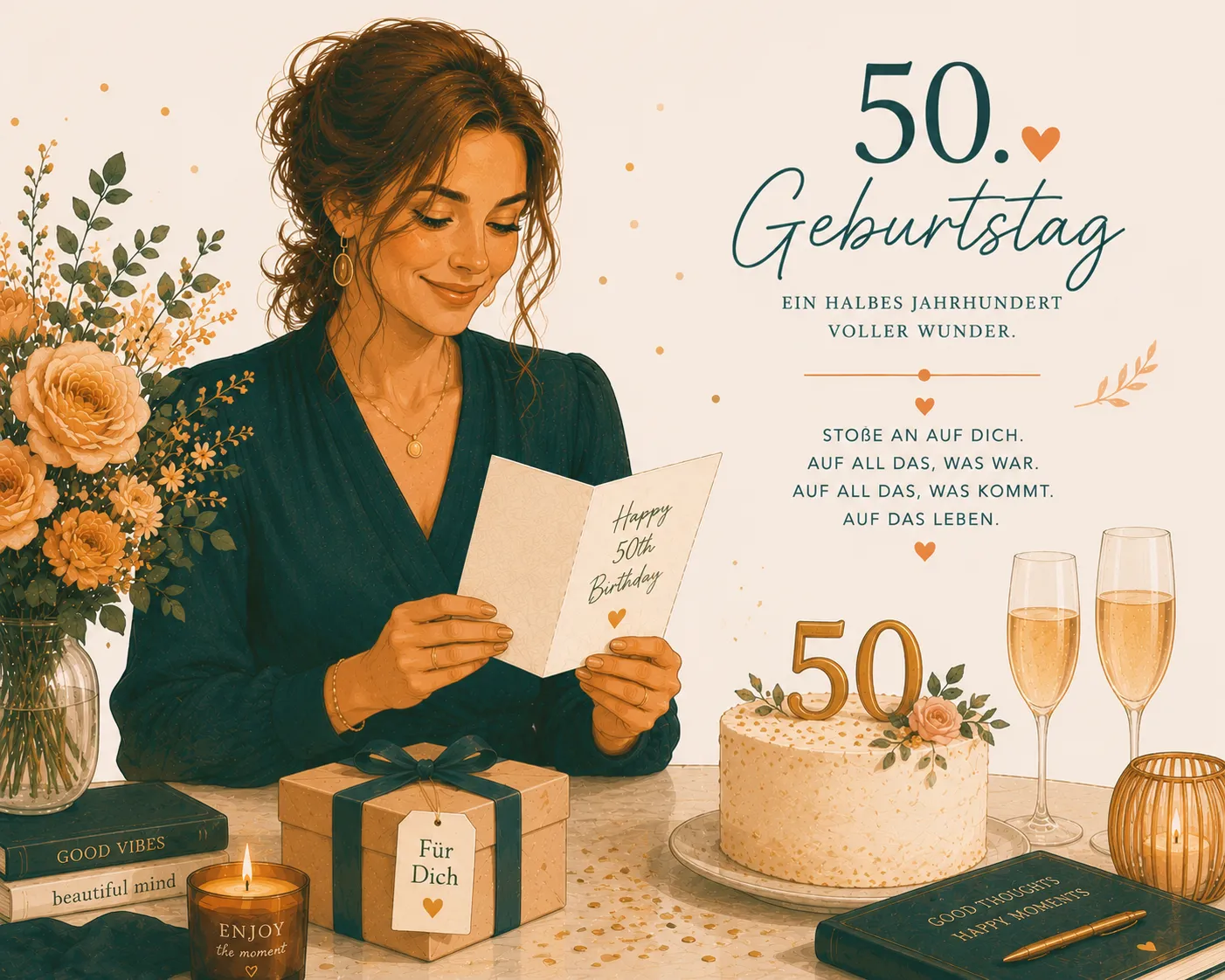 Elegant illustration for 50th birthday wishes