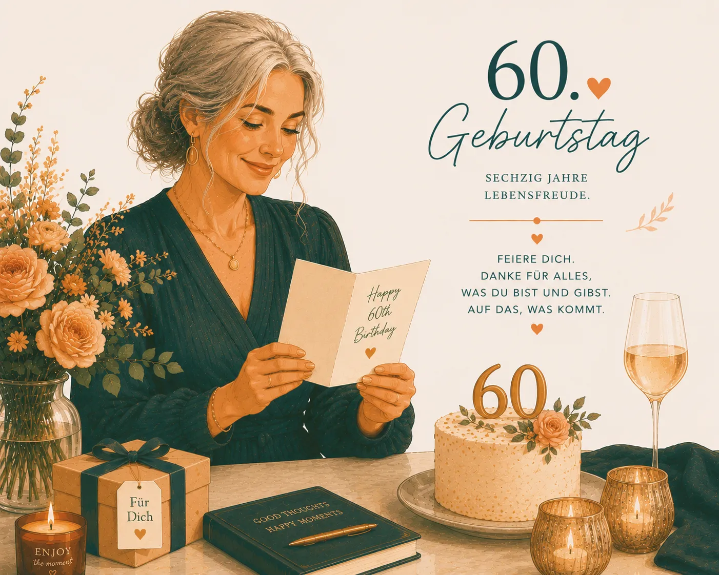 Graceful and refined illustration for 60th birthday wishes