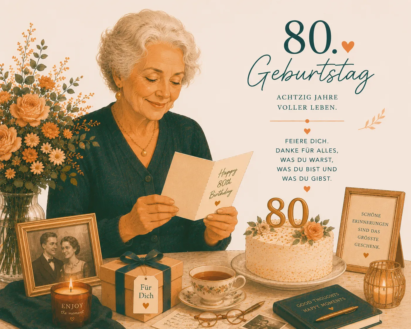 Deep emotional warmth illustration for 80th birthday wishes