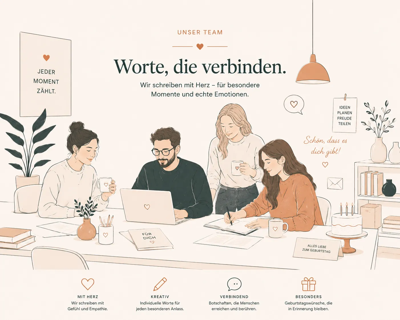 Unsere Redaktion beim Verfassen neuer Geburtstagssprüche